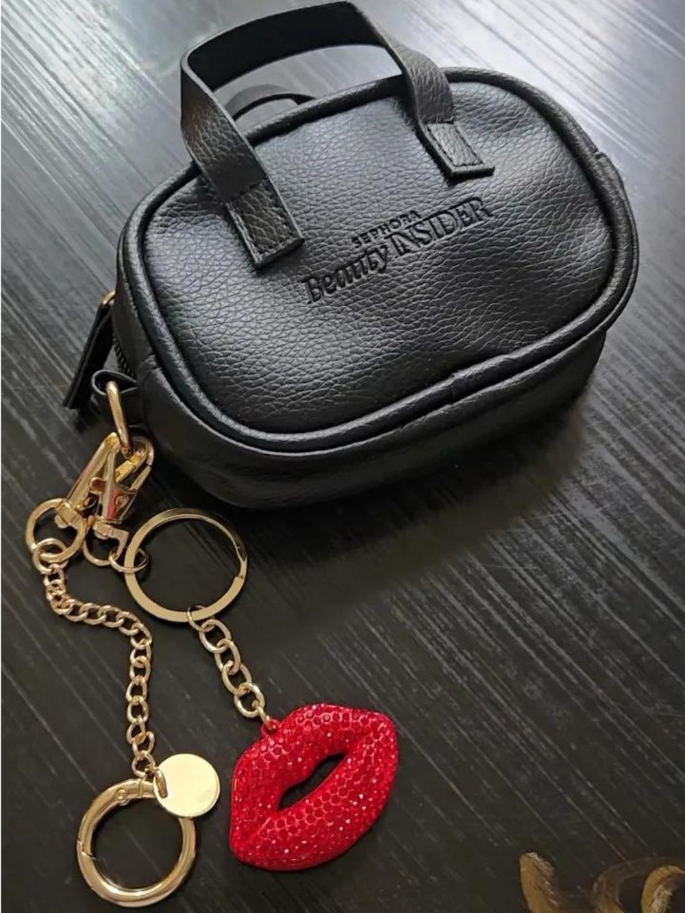 Sephora Beauty Insider Mini Bag & Red Rhinestone Lip Charm Keychain